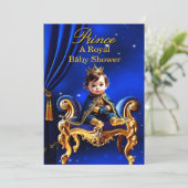 ロイヤルプリンスベイビーシャワー ブルー ゴールド チェア 招待状 (スタンド正面)