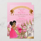 ロイヤルプリンセス城の馬車ピンクゴールドの女の子 招待状 (正面/裏面)