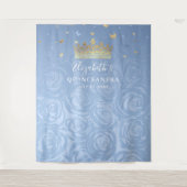 ロイヤルベイビー ブルーとゴールドのローズ フォト 背景 タペストリー (正面)