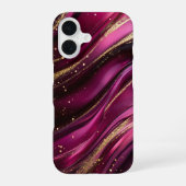 ロイヤルベルベット マゼンタシルク大理石 ゴールド奢華 iPhone 16ケース (裏面)