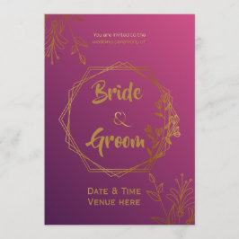 ロイヤルマゼンタとゴールドの結婚式招待状 セーブザデート