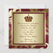ロイヤルレッドとゴールドのプリンスベイビーボーイシャワー 招待状 (裏面)