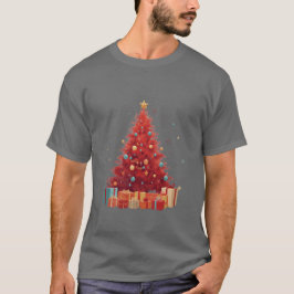 ロイヤルレッドの華やかな輝き:プレミアムクリスマスツリー Tシャツ
