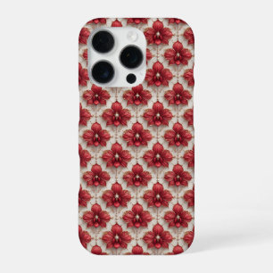 ロイヤルレッドオーキッド ラグゼ✨ パールビーズ フラワーのエレガンス iPhone 16 PROケース