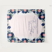 ロイヤルローズブルーコーラル フラワーボーダー ウェディング タペストリー (正面(横))