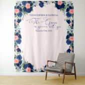 ロイヤルローズブルーコーラル フローラルボーダー ウェディング タペストリー (インサイチュ)