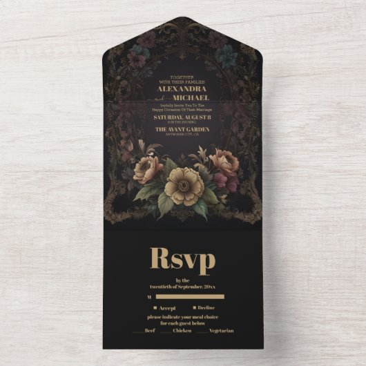 ロイヤルヴィクトリアンゴシックフローラルウェディング オールインワン招待状 (内側)
