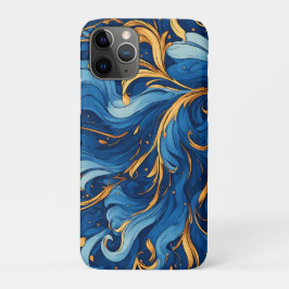 ロイヤル・ウェーブ・オブ・ウィムジー ブルーとゴールドの渦巻き iPhone 11 PROケース