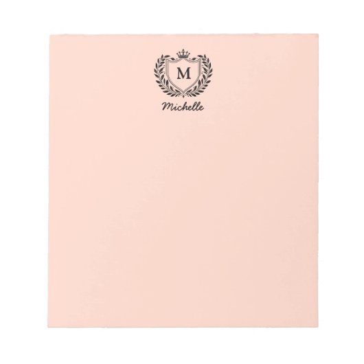 ロイヤル クレスト エンブレム モノグラム スクリプト 名前 コーラル ノートパッド (正面)