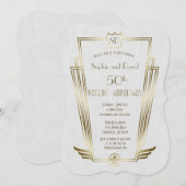 ロイヤル ゴールド アートデコ モノグラム 結婚記念日 招待状 (正面/裏面)