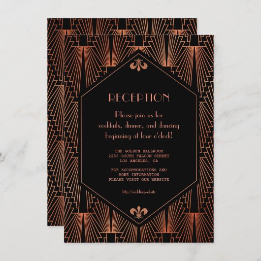 ロイヤル ゴールド ブラック グレートギャツビー ウェディング レセプション エンクロージャーカード (正面/裏面)