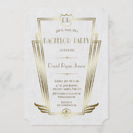 ロイヤル ゴールド ホワイト アートデコ モノグラム バチェラーパーティー 招待状