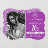 ロイヤル スウィート16 マジェンタ パープル エレガント フォト 招待状 (正面/裏面)