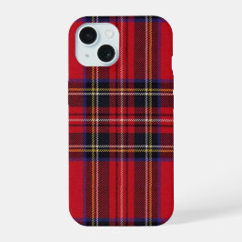 ロイヤル・ステュワート・タータン レッド ブラック プリント iPhone 15ケース