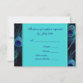ロイヤル・ティール・ブルー・クジャクの結婚式RSVP 出欠カード (裏面)