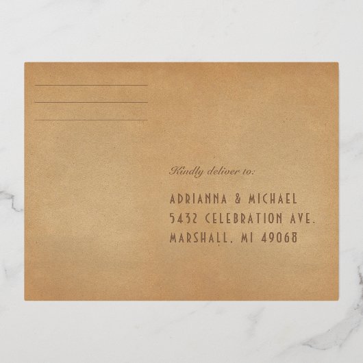 ロイヤル・ヌーヴォー・リアルゴールドフォイル RSVP 箔招待状ポストカード (裏面)