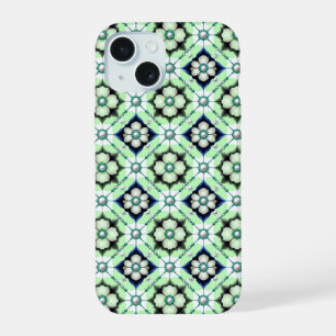 ロイヤル フラワー タイル ラグジュアリー ✨ ブルー グリーン ビーズ エレガント iPhone 15ケース