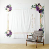 ロイヤル ラベンダー フラワーズ ゴールド フレーム フォト プロップ タペストリー (インサイチュ(横))