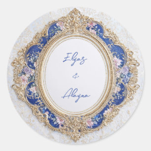 ロイヤル・ヴィクトリアンブルーゴールドの花柄オーバルウェディング ラウンドシール