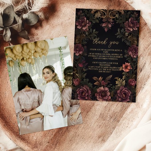 ロイヤル ヴィクトリアン フローラル ゴシック ウェディング フォト サンキューカード