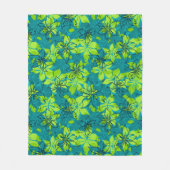 ロウアルハイビスカスハワイアン迷彩柄アロハシャツプリント フリースブランケット (正面)