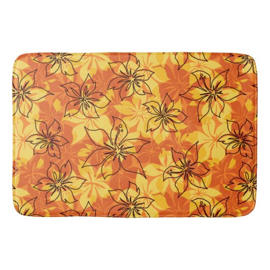 ロウアルハイビスカスハワイアン迷彩柄トロピカル バスマット (正面)