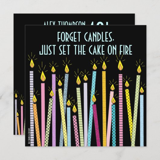 ロウソクが多すぎる！誕生日パーティーの招待 招待状 (正面/裏面)