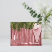 ロウソクとハートクリスマス付き木製の背景 シーズンポストカード (スタンド正面)