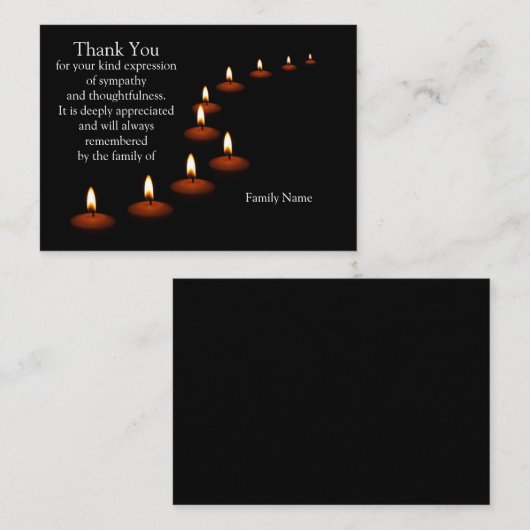 ロウソクの光を分離した黒のサンキューカード ノートカード (正面/裏面)