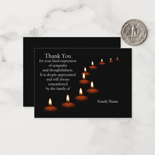 ロウソクの光を分離した黒のサンキューカード ノートカード (正面/裏面インサイチュ)