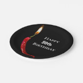 ロウソクの炎の赤い唐辛子50歳の誕生日 ペーパープレート (アングル)