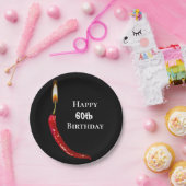 ロウソク炎の赤い唐辛子60歳の誕生日 ペーパープレート (パーティー)
