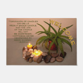 ロウソク、アロエ、川の岩 |ブッダ引用文 ドアマット (正面)