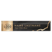 ロカスタムゴお洒落ラグジュアリーブラック金ゴールドアゲートマーブル デスクネームプレート (正面)