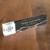 ロカスタムゴモダンラグジュアリーブラック金ゴールドアゲートマーブル デスクネームプレート (側面)