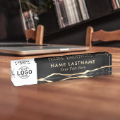 ロカスタムゴモダンラグジュアリーブラック金ゴールドアゲートマーブル デスクネームプレート