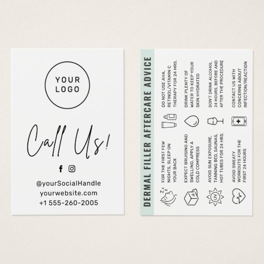 ロカスタムゴ真皮フィラーアフターケアアドバイスカード (正面&裏面)