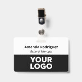 ロカスタムゴ社員シンプルの白い黒の名前 バッジ (クリップ付き表面)