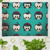 ロカビリーのスカルパターン キッチンタオル (折り畳み)