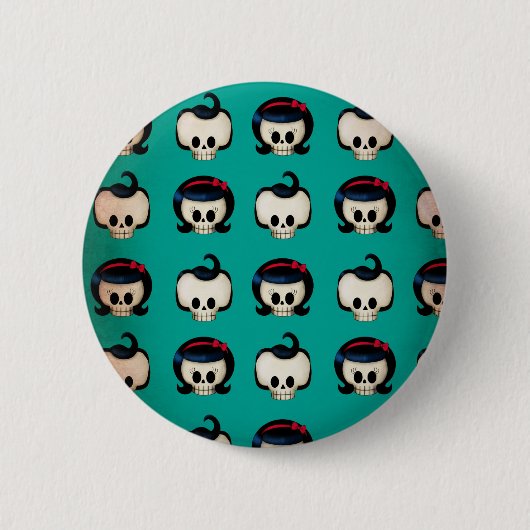 ロカビリーのスカルパターン 缶バッジ (正面)