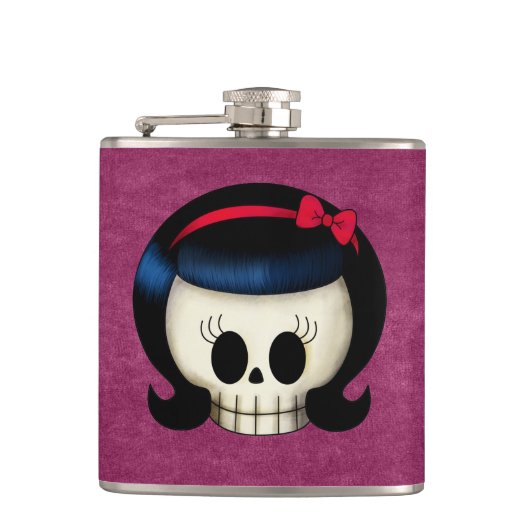 ロカビリーの女の子のスカル フラスク (正面)