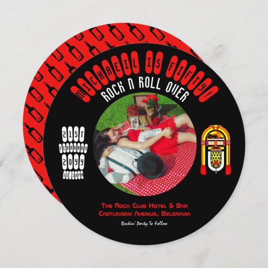 ロカビリーウェディング招待状 ビニールLPレコード 招待状 (正面/裏面)