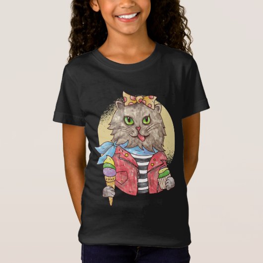 ロカビリースタイルのネコ Tシャツ (正面)