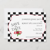 ロカビリーハートとバラ結婚式日付を保存 セーブザデート (正面)