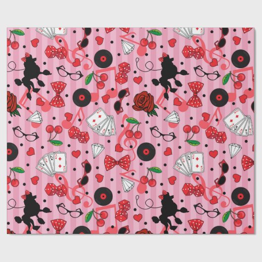 ロカビリープードルさくらんぼとサイコロ誕生日 ラッピングペーパー (フラット)