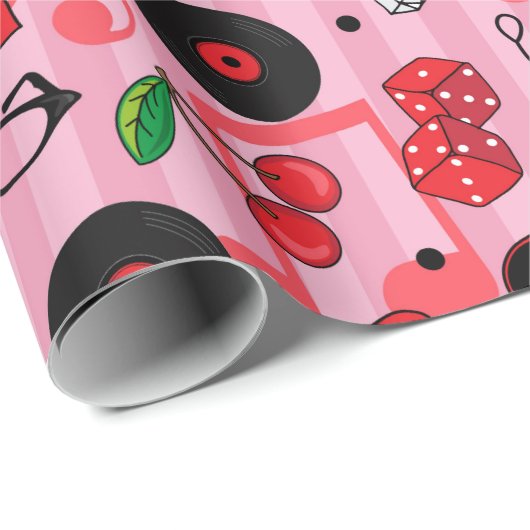 ロカビリープードルさくらんぼとサイコロ誕生日 ラッピングペーパー (ロールコーナー)