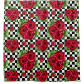 ロカビリーレッドローゼブーケフローララブ シャワーカーテン (正面)