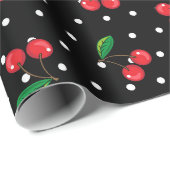 ロカビリー水玉模様とさくらんぼ誕生日 ラッピングペーパー (ロールコーナー)
