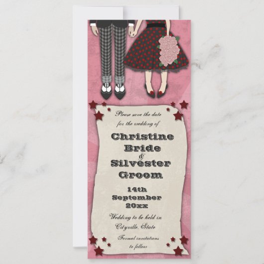 ロカビリー結婚の場合、4x9.25で日付を保存 セーブザデート (正面)