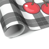 ロカビリー1950sさくらんぼの白黒Plaid ラッピングペーパー (ロールコーナー)